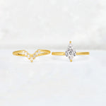 Kite Cut Lab Diamond Baguette Chevron Bridal Ring Set - White-Gold