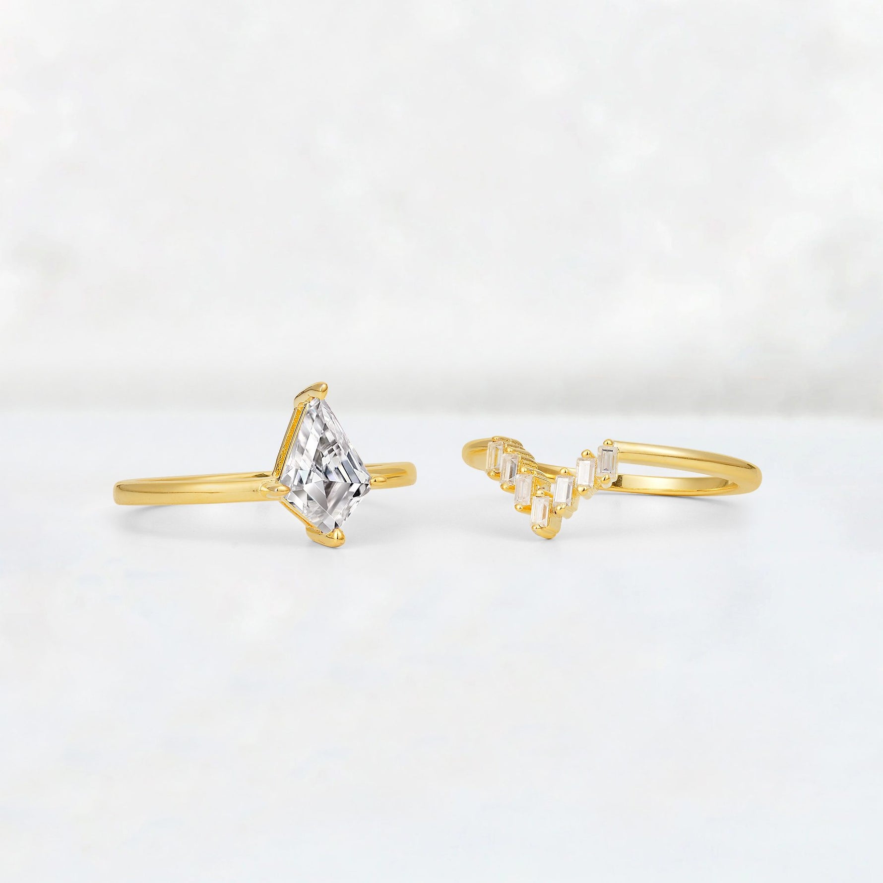 Kite Cut Lab Diamond Baguette Chevron Bridal Ring Set - Additional view