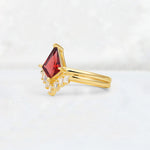 Kite Cut Garnet Baguette Chevron Bridal Ring Set - Rose-Gold