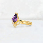 Kite Cut Amethyst Baguette Chevron Bridal Ring Set - Rose-Gold