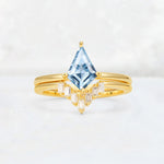Kite Cut Aquamarine Baguette Chevron Bridal Ring Set - Yellow-Gold