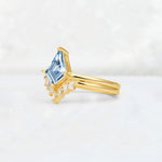 Kite Cut Aquamarine Baguette Chevron Bridal Ring Set - Rose-Gold