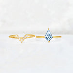Kite Cut Aquamarine Baguette Chevron Bridal Ring Set - White-Gold