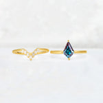 Kite Cut Alexandrite Baguette Chevron Bridal Ring Set - White-Gold