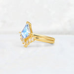 Kite Cut Moonstone Baguette Chevron Bridal Ring Set - Rose-Gold