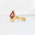 Kite Cut Ruby Baguette Chevron Bridal Ring Set - Rose-Gold
