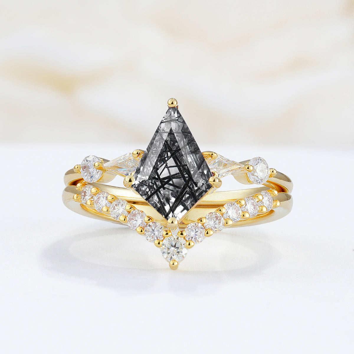 SR17101 Black Rutilated Quartz Ring - Yellow-Gold