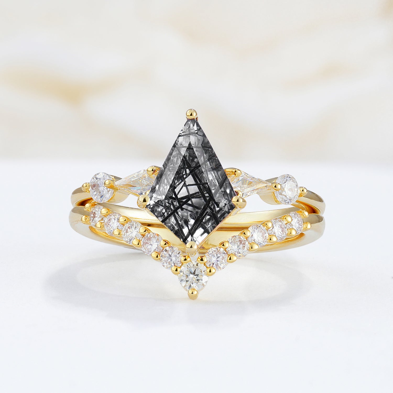 SR17101 Black Rutilated Quartz Ring - Yellow-Gold