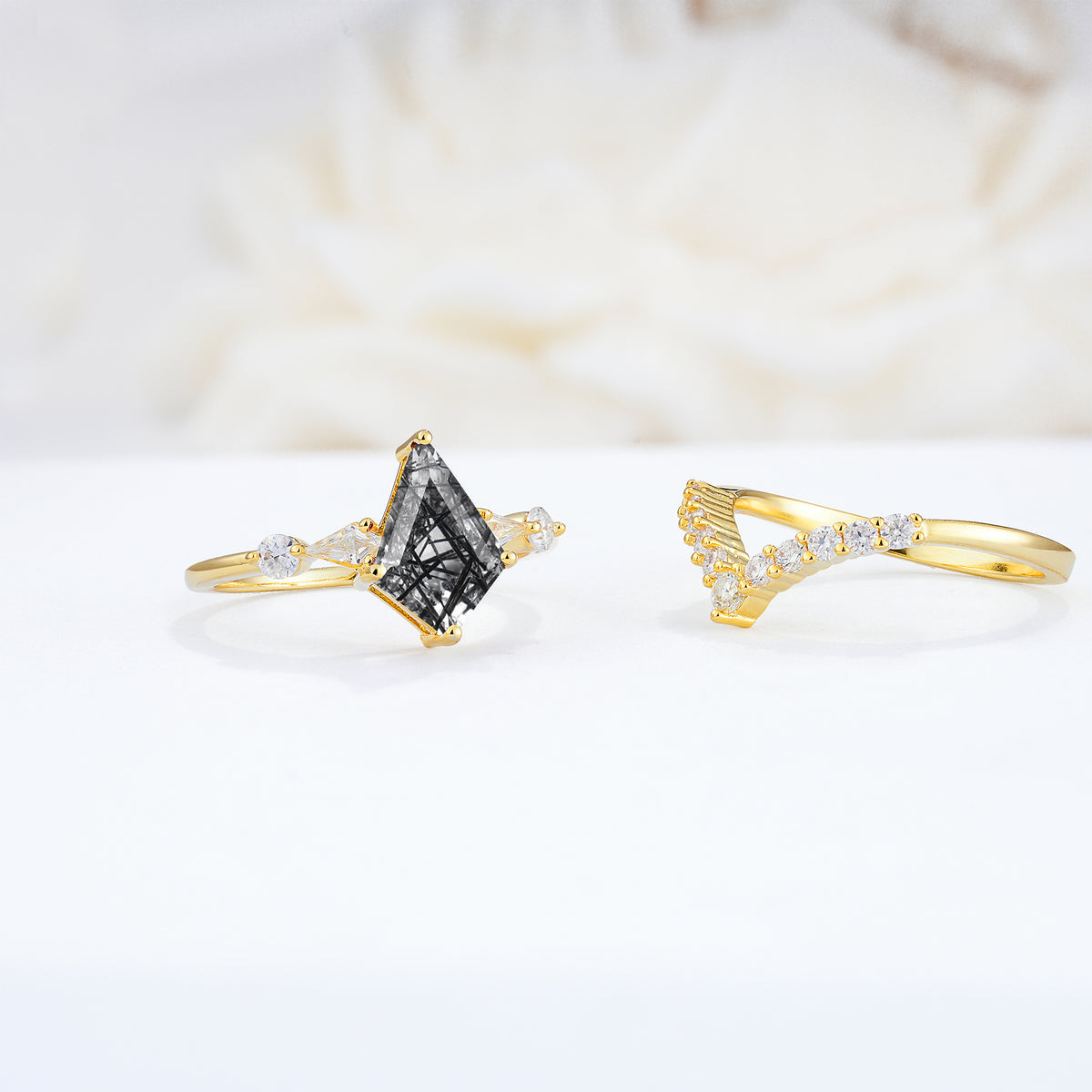 SR17101 Black Rutilated Quartz Ring - Rose-Gold