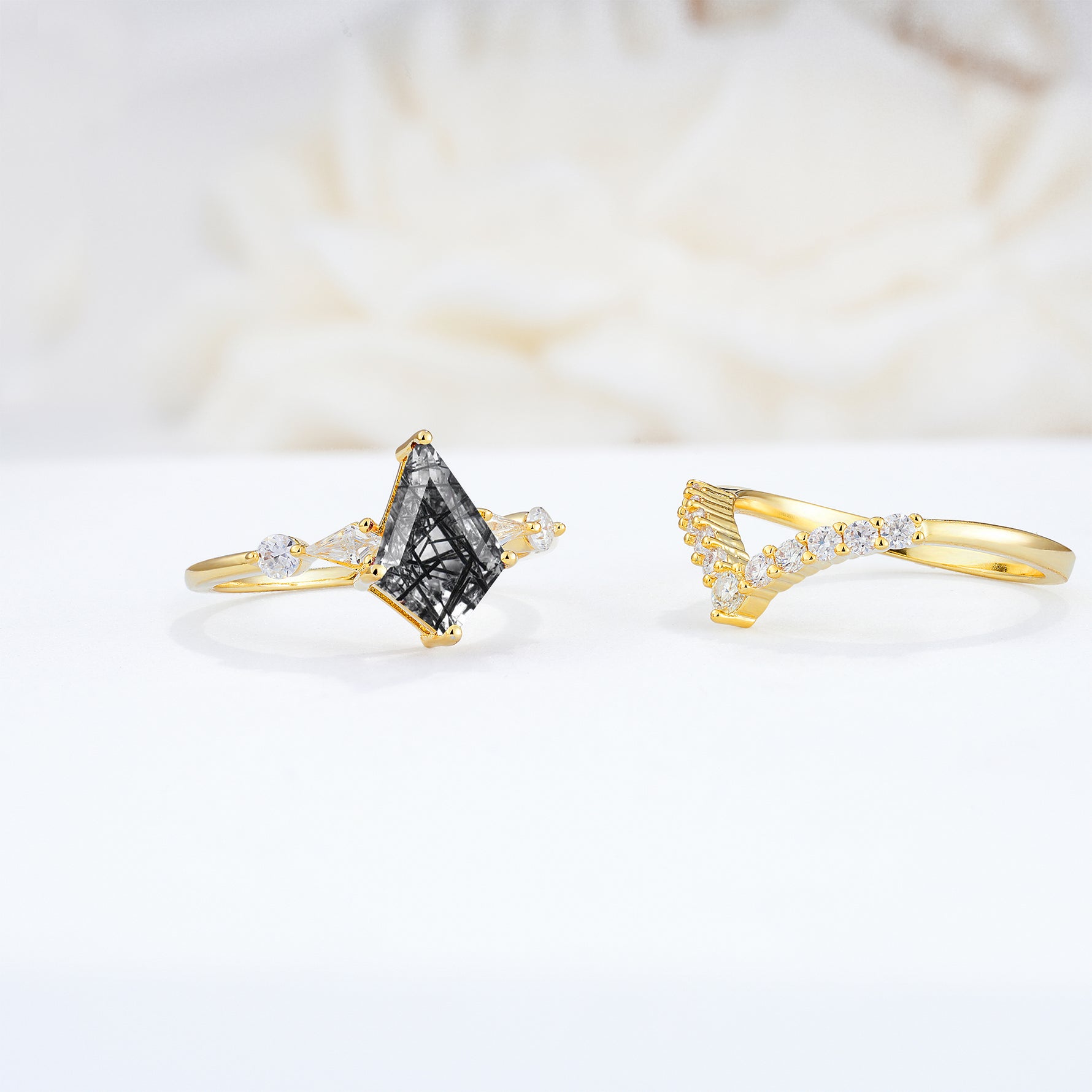 SR17101 Black Rutilated Quartz Ring - Rose-Gold