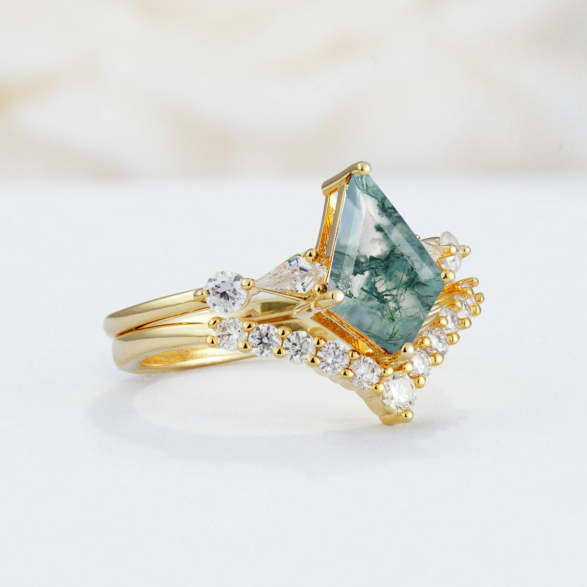 SR17101 Moss Agate Ring - White-Gold