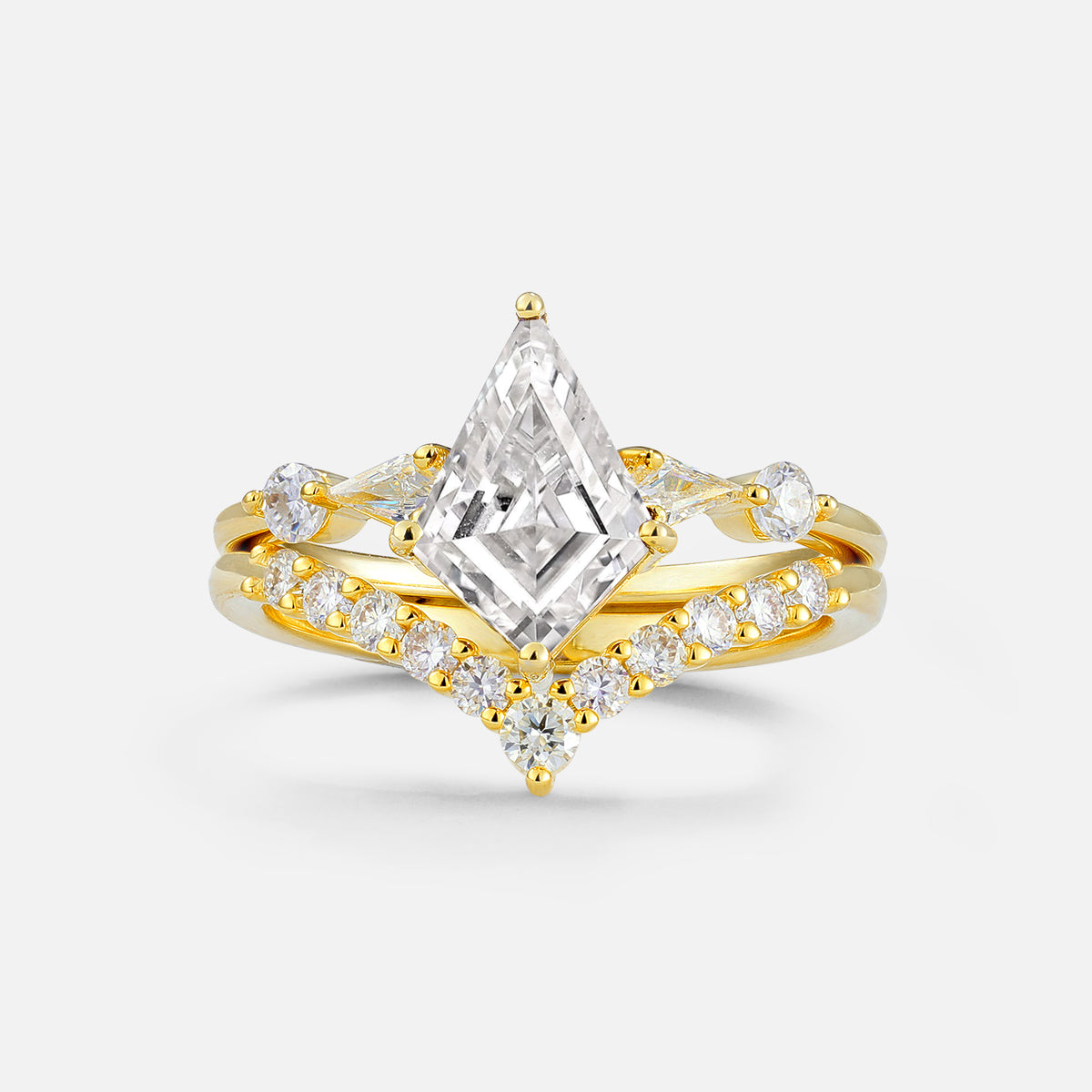Classic 4 Prong Sparkling Kite-Cut Lab Diamond Bridal Ring Set