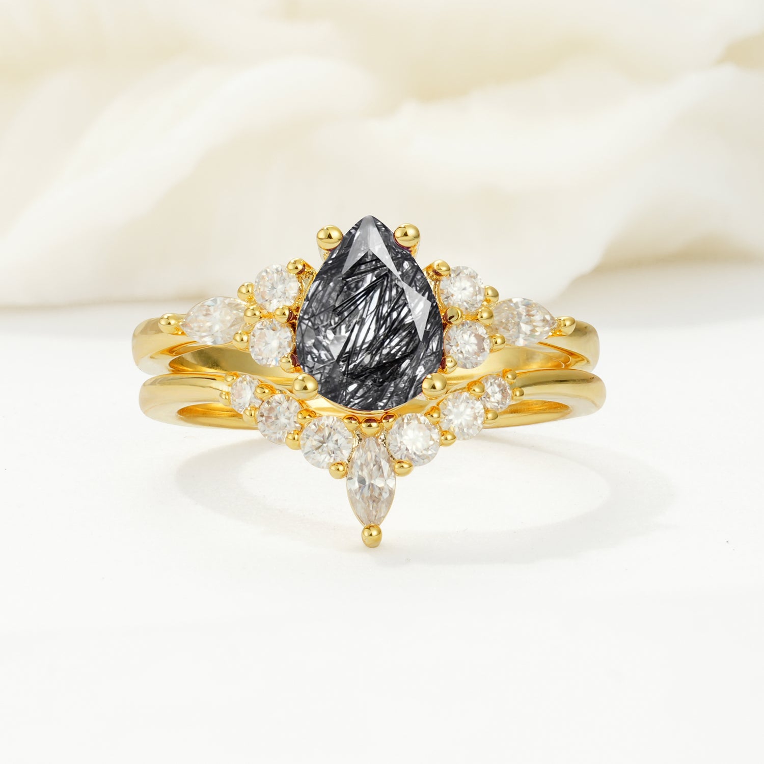 SR17103 Black Rutilated Quartz Ring - Yellow-Gold