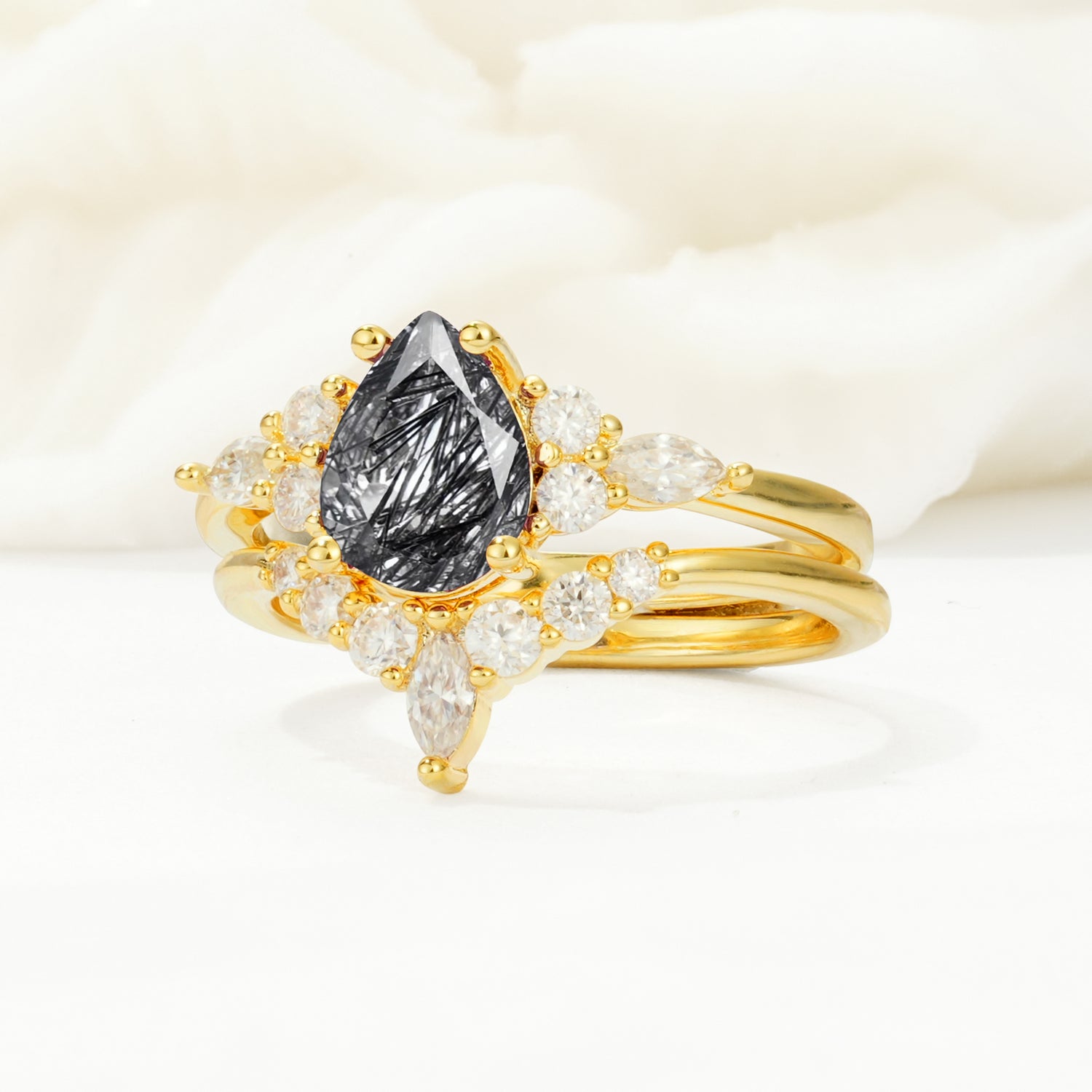 SR17103 Black Rutilated Quartz Ring - Rose-Gold