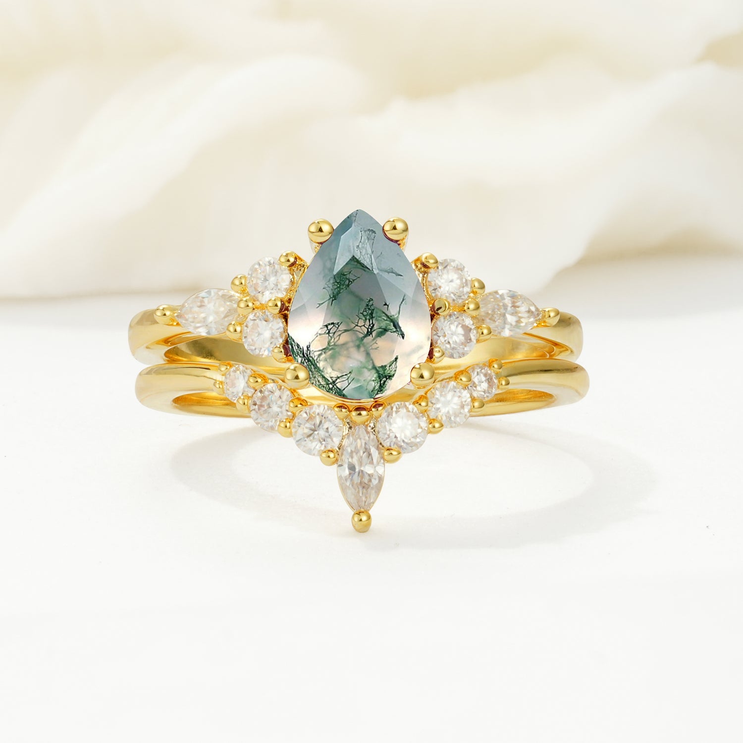 SR17103 Moss Agate Ring - Yellow-Gold