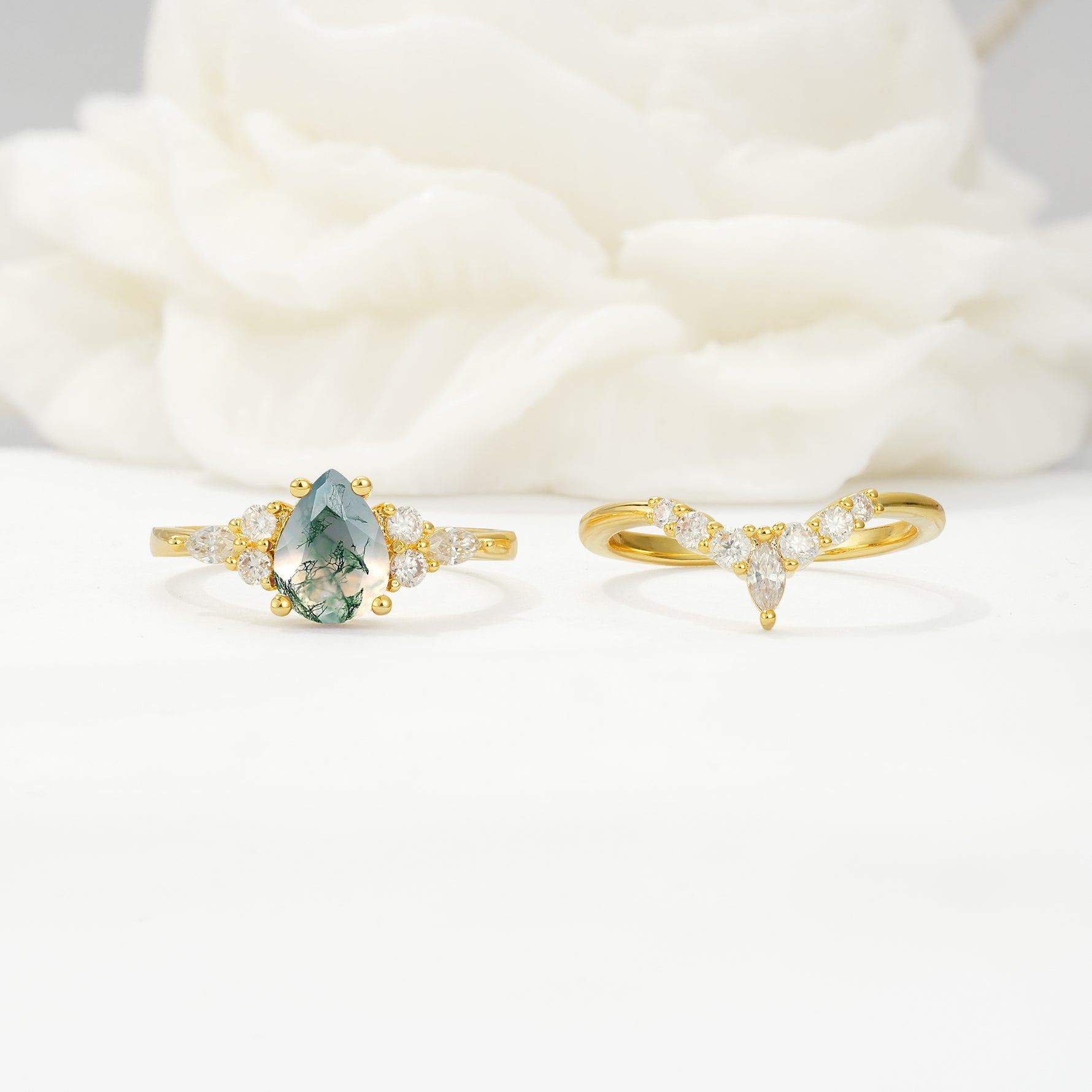 SR17103 Moss Agate Ring - White-Gold