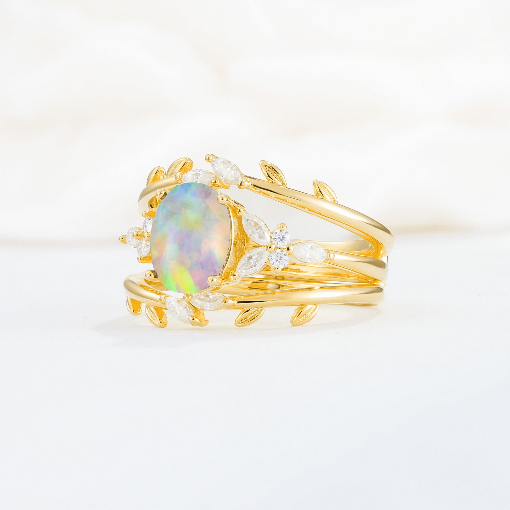 SR17104 Fire Opal Ring - White-Gold