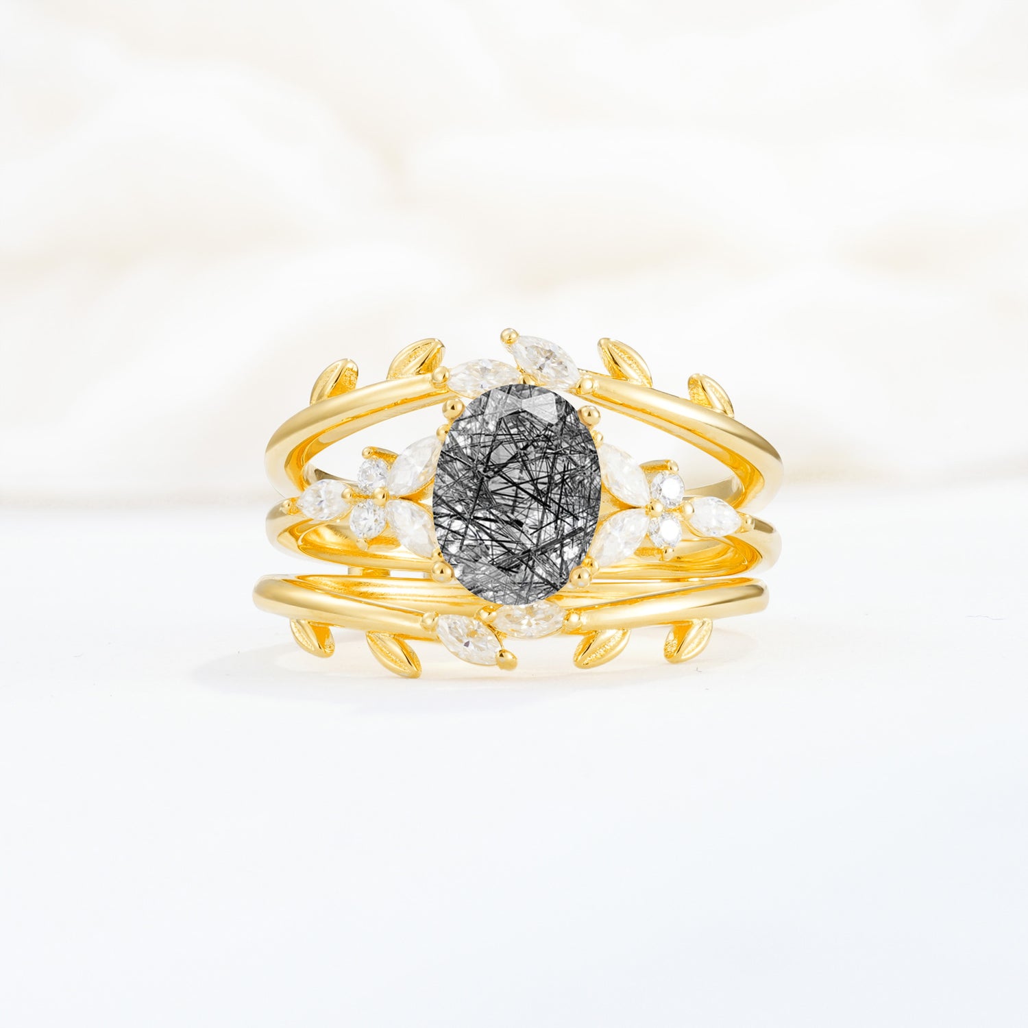 SR17104 Black Rutilated Quartz Ring - Yellow-Gold