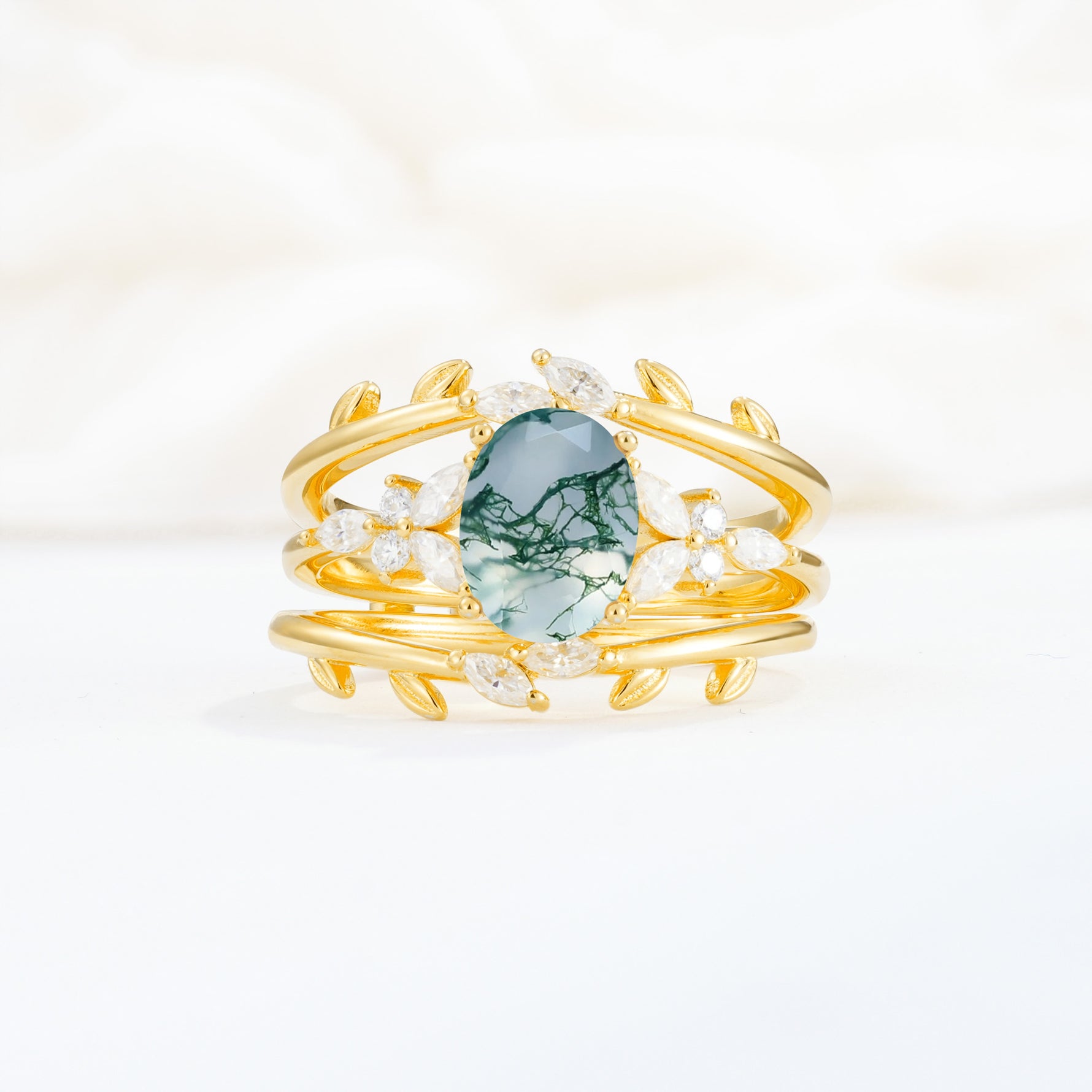 SR17104 Moss Agate Ring - Yellow-Gold