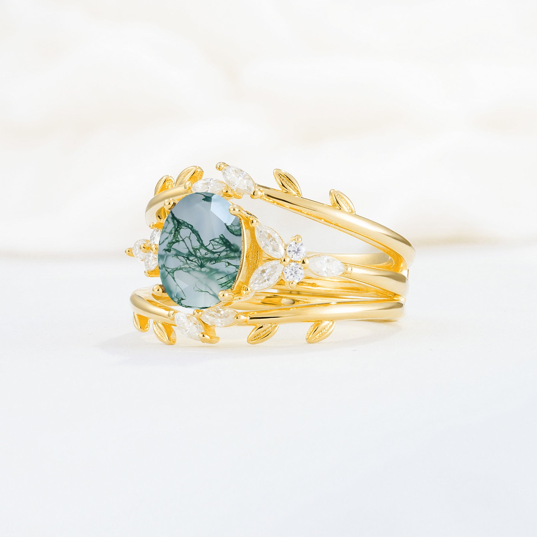 SR17104 Moss Agate Ring - White-Gold