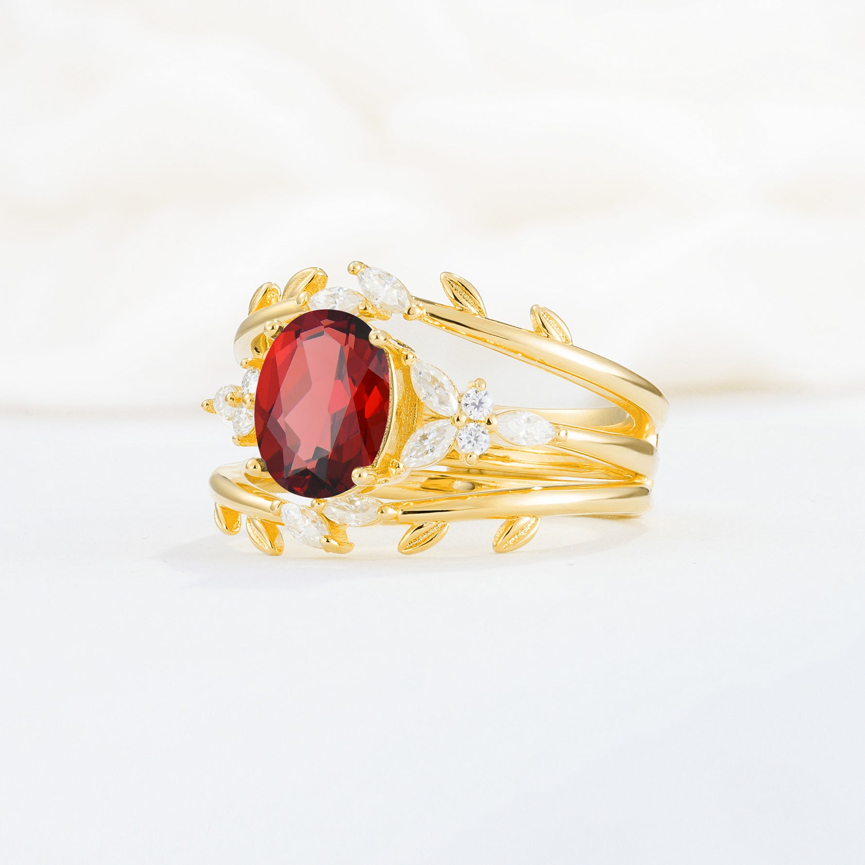 SR17104 Garnet Ring - White-Gold