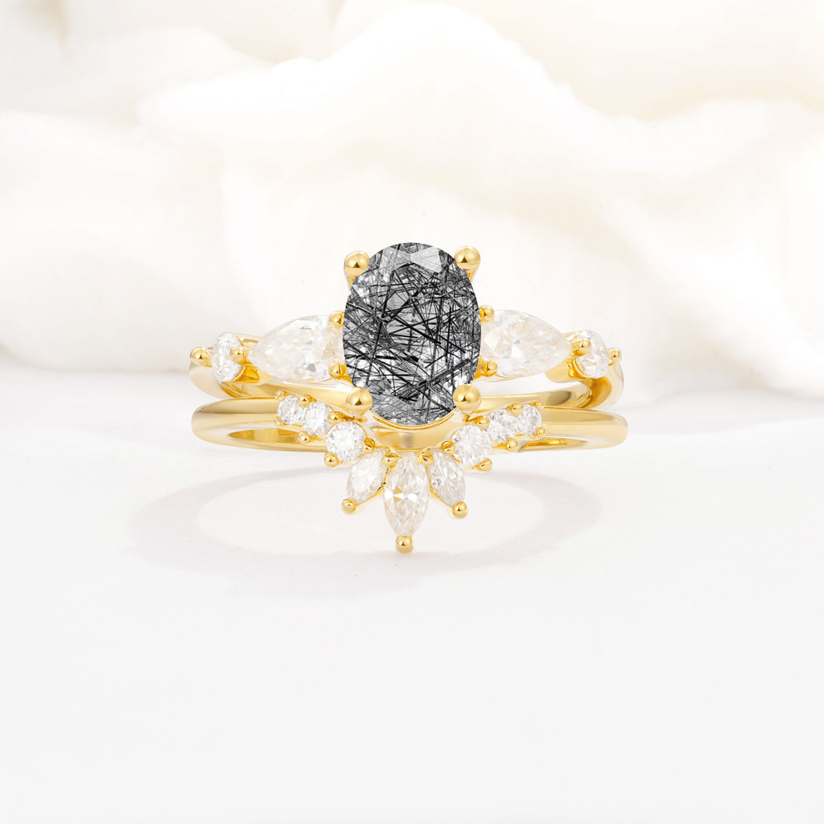 SR17105 Black Rutilated Quartz Ring - Yellow-Gold