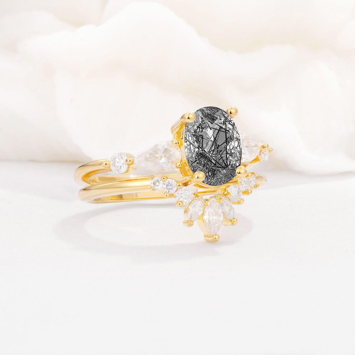SR17105 Black Rutilated Quartz Ring - Rose-Gold