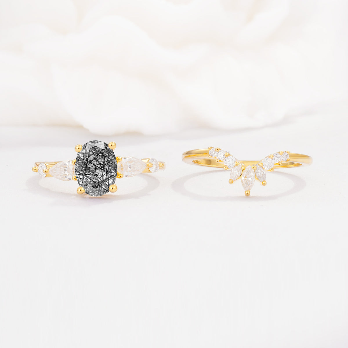 SR17105 Black Rutilated Quartz Ring - White-Gold