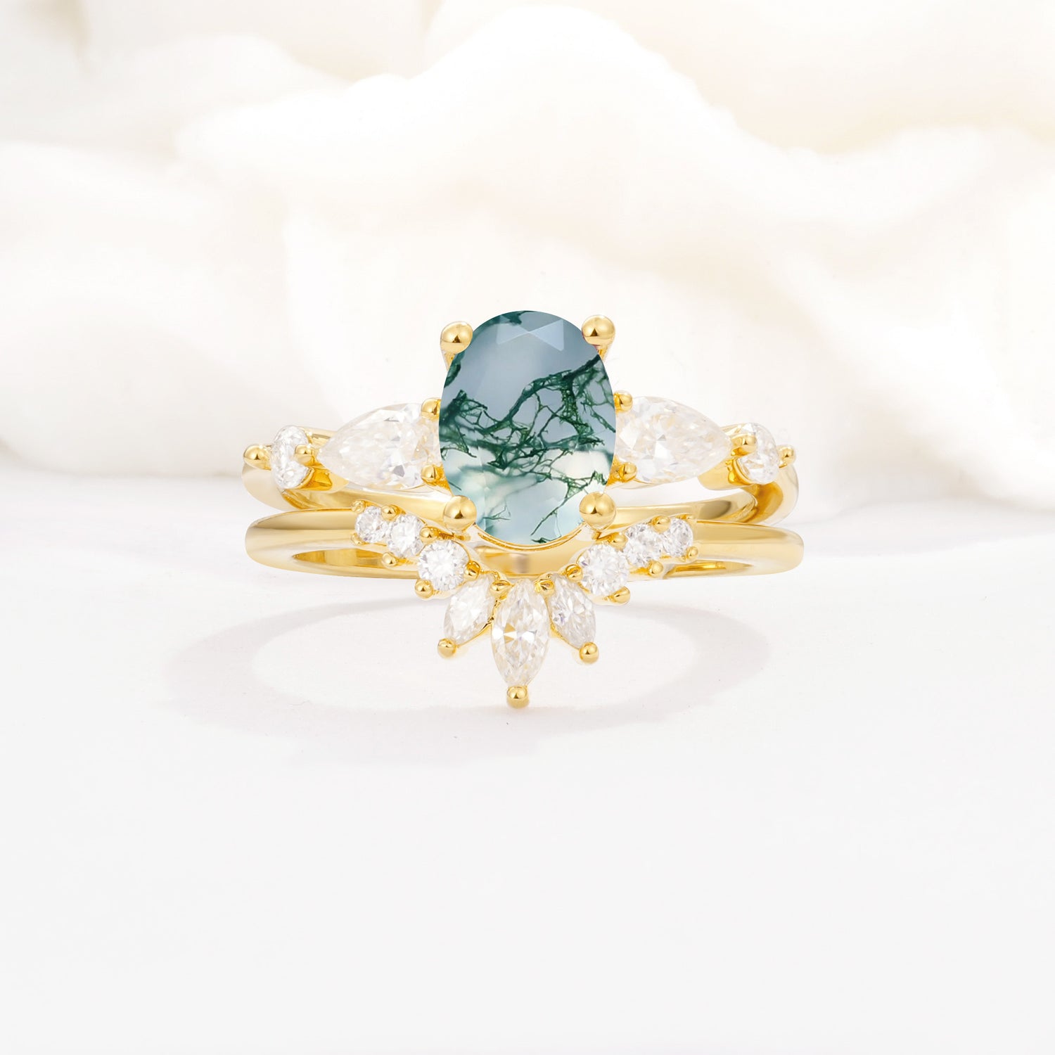 SR17105 Moss Agate Ring - Yellow-Gold