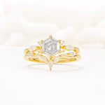 Nature-Inspired Hexagon Cut Moissanite Engagement Ring Set - Yellow-Gold
