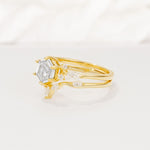 Nature-Inspired Hexagon Cut Moissanite Engagement Ring Set - Rose-Gold