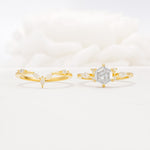 Nature-Inspired Hexagon Cut Moissanite Engagement Ring Set - White-Gold
