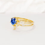 Nature-Inspired Hexagon Cut Sapphire Engagement Ring Set - Rose-Gold