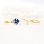 Nature-Inspired Hexagon Cut Sapphire Engagement Ring Set - Additional view