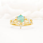 Nature-Inspired Hexagon Cut Fire Opal Engagement Ring Set - Yellow-Gold