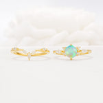 Nature-Inspired Hexagon Cut Fire Opal Engagement Ring Set - White-Gold
