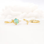 Nature-Inspired Hexagon Cut Fire Opal Engagement Ring Set - Additional view