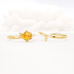 Nature-Inspired Hexagon Cut Citrine Engagement Ring Set - Additional view