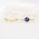 Nature-Inspired Hexagon Cut Tanzanite Engagement Ring Set - White-Gold