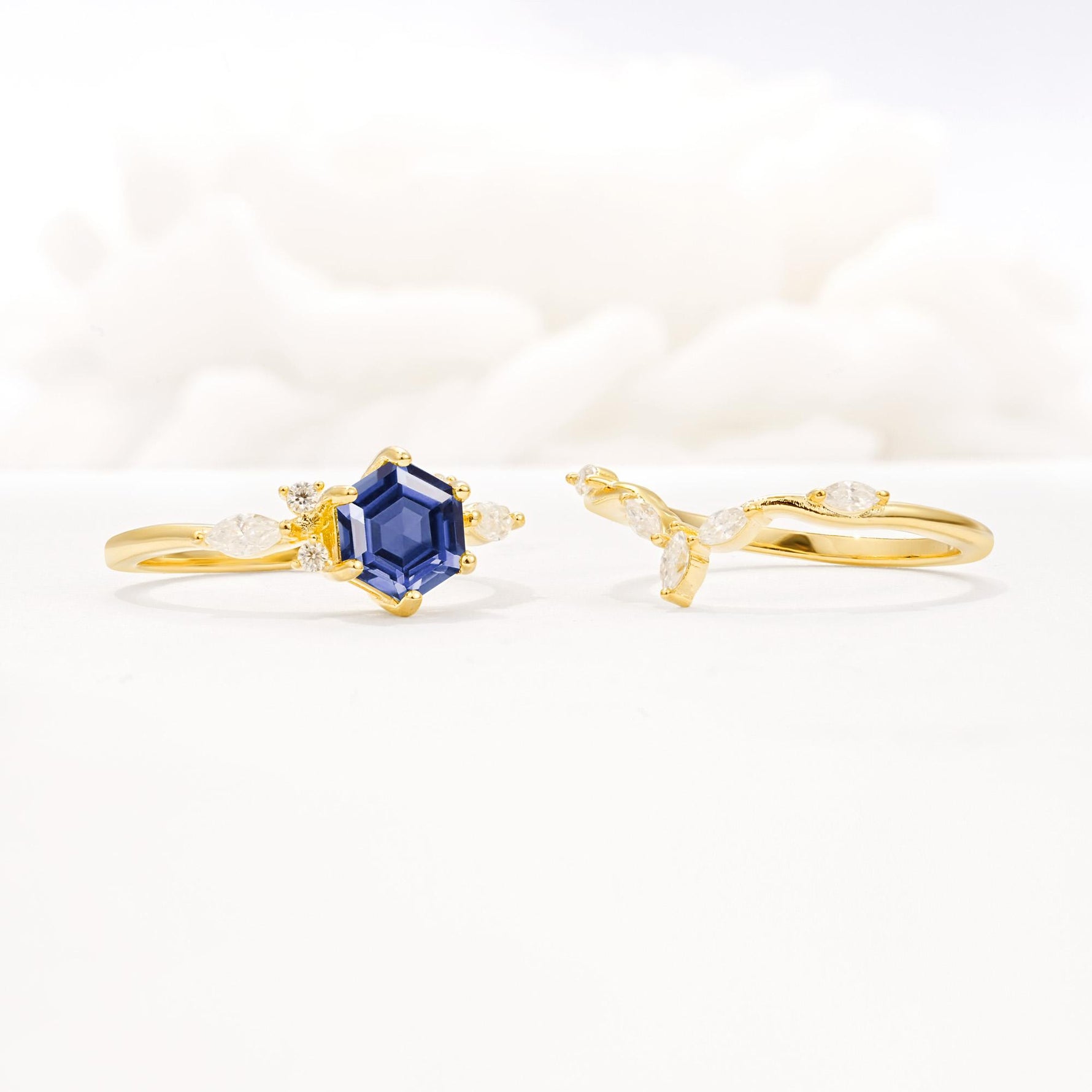 Nature-Inspired Hexagon Cut Tanzanite Engagement Ring Set - Additional view