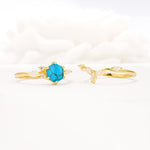 Nature-Inspired Hexagon Cut Turquoise Engagement Ring Set - Additional view