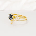 Nature-Inspired Hexagon Cut Black Rutilated Quartz Engagement Ring Set - Rose-Gold