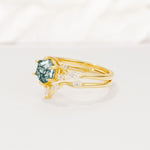Nature-Inspired Hexagon Cut Moss Agate Engagement Ring Set - Rose-Gold