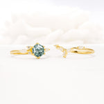 Nature-Inspired Hexagon Cut Moss Agate Engagement Ring Set - Additional view