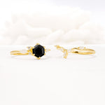 Nature-Inspired Hexagon Cut Black Onyx Engagement Ring Set - Additional view