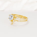 Nature-Inspired Hexagon Cut Lab Diamond Engagement Ring Set - Rose-Gold