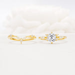 Nature-Inspired Hexagon Cut Lab Diamond Engagement Ring Set - White-Gold