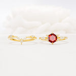 Nature-Inspired Hexagon Cut Garnet Engagement Ring Set - White-Gold