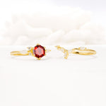 Nature-Inspired Hexagon Cut Garnet Engagement Ring Set - Additional view