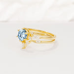 Nature-Inspired Hexagon Cut Aquamarine Engagement Ring Set - Rose-Gold